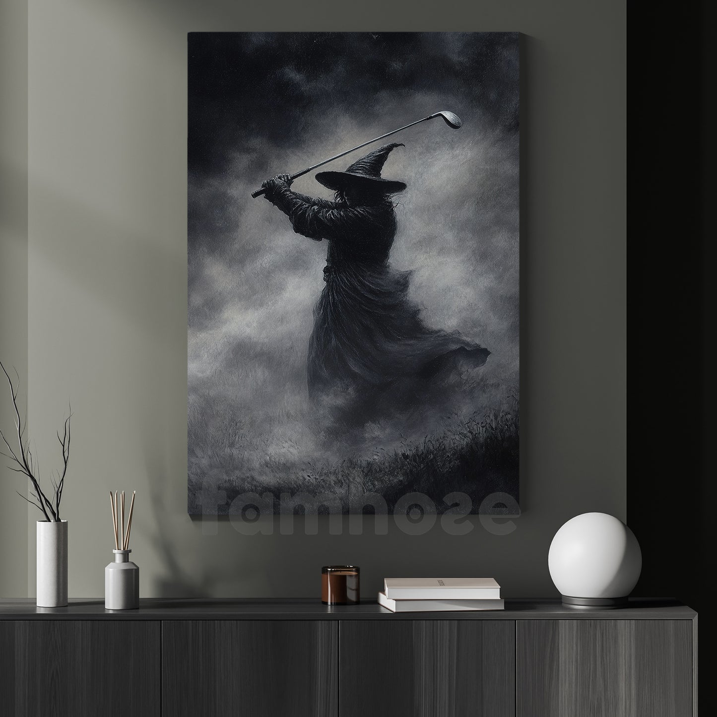 Halloween Golf Witch Canvas Painting, The Witch Golfer Wall Art Decor, Spooky Season Poster Gift For Golf Lovers