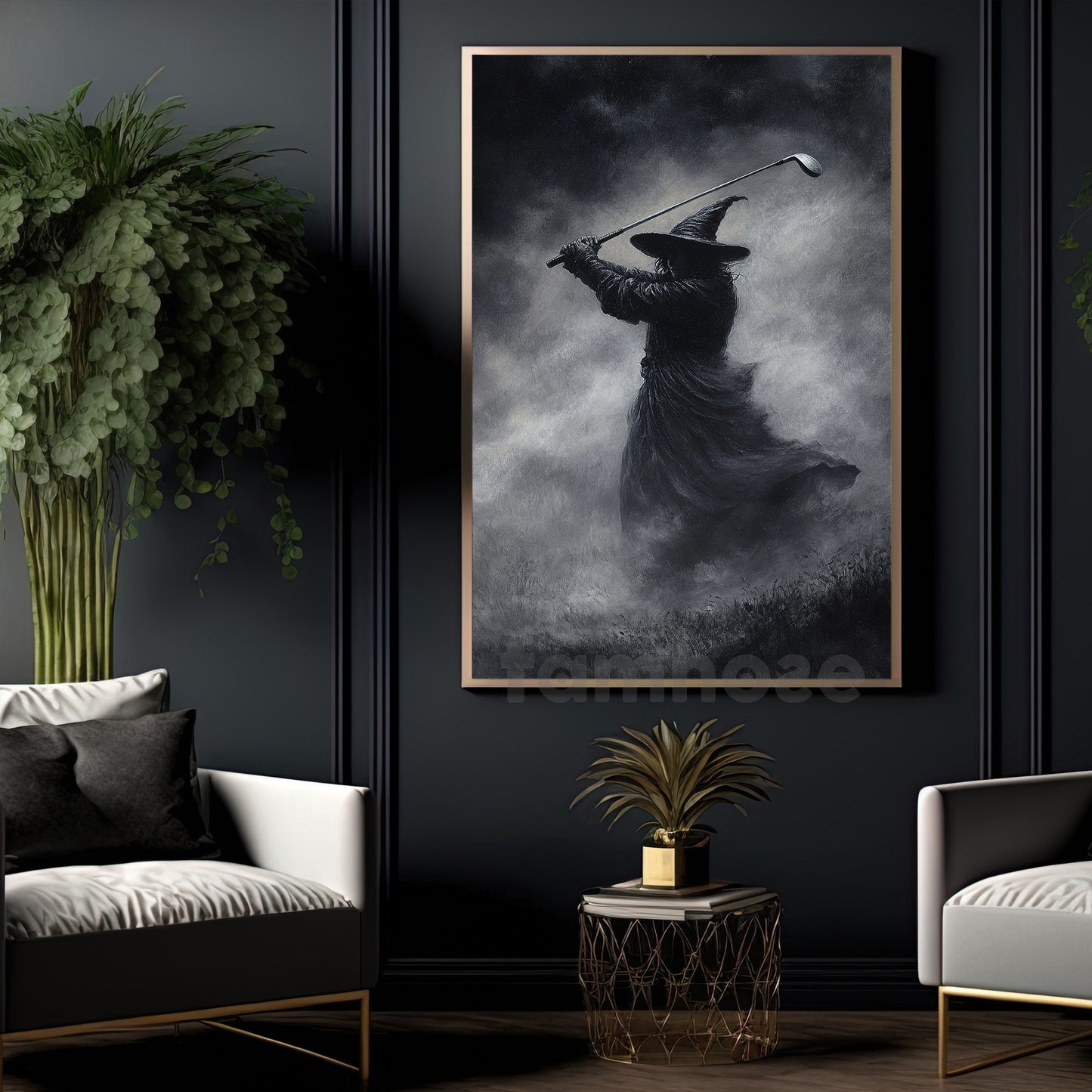 Halloween Golf Witch Canvas Painting, The Witch Golfer Wall Art Decor, Spooky Season Poster Gift For Golf Lovers