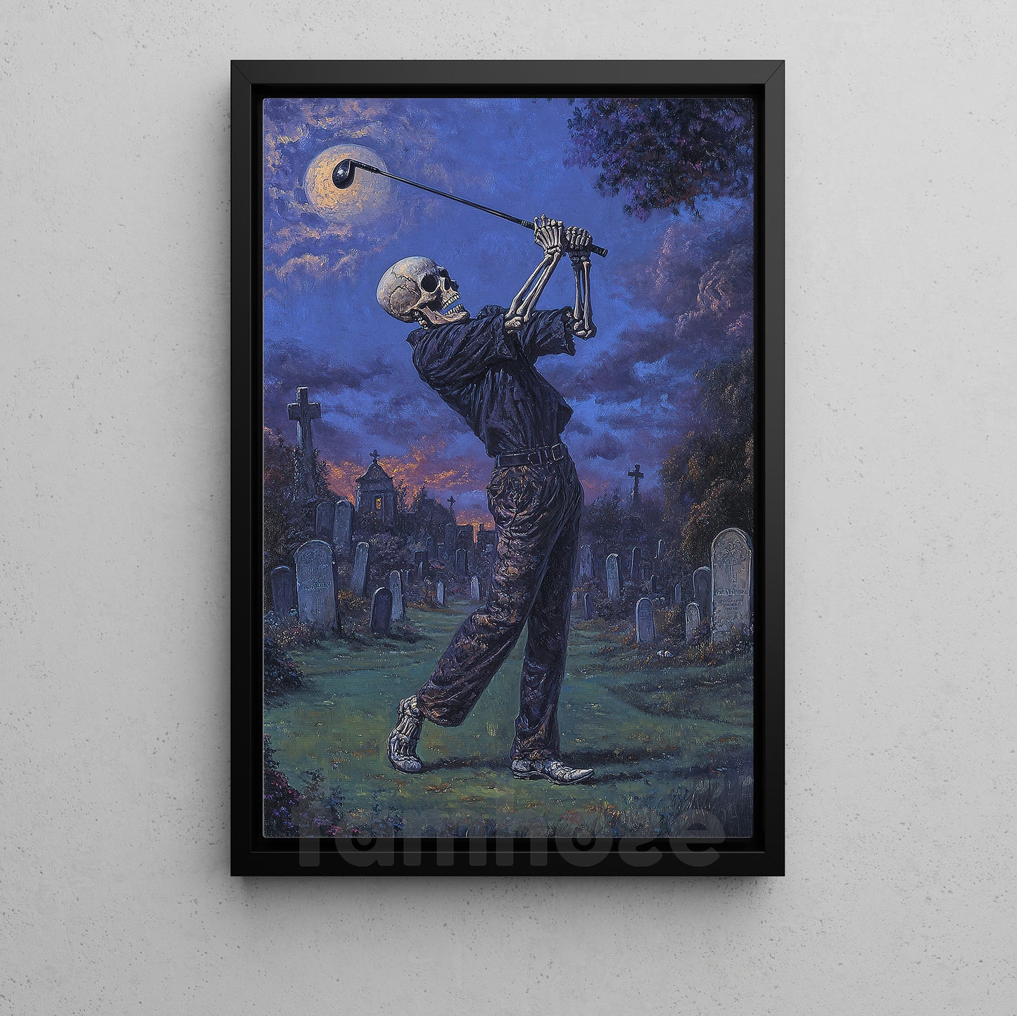 Halloween Golf Skeleton Canvas Painting, Spooky Graveyard Golf Wall Art Decor, Spooky Season Poster Gift For Golf Lovers