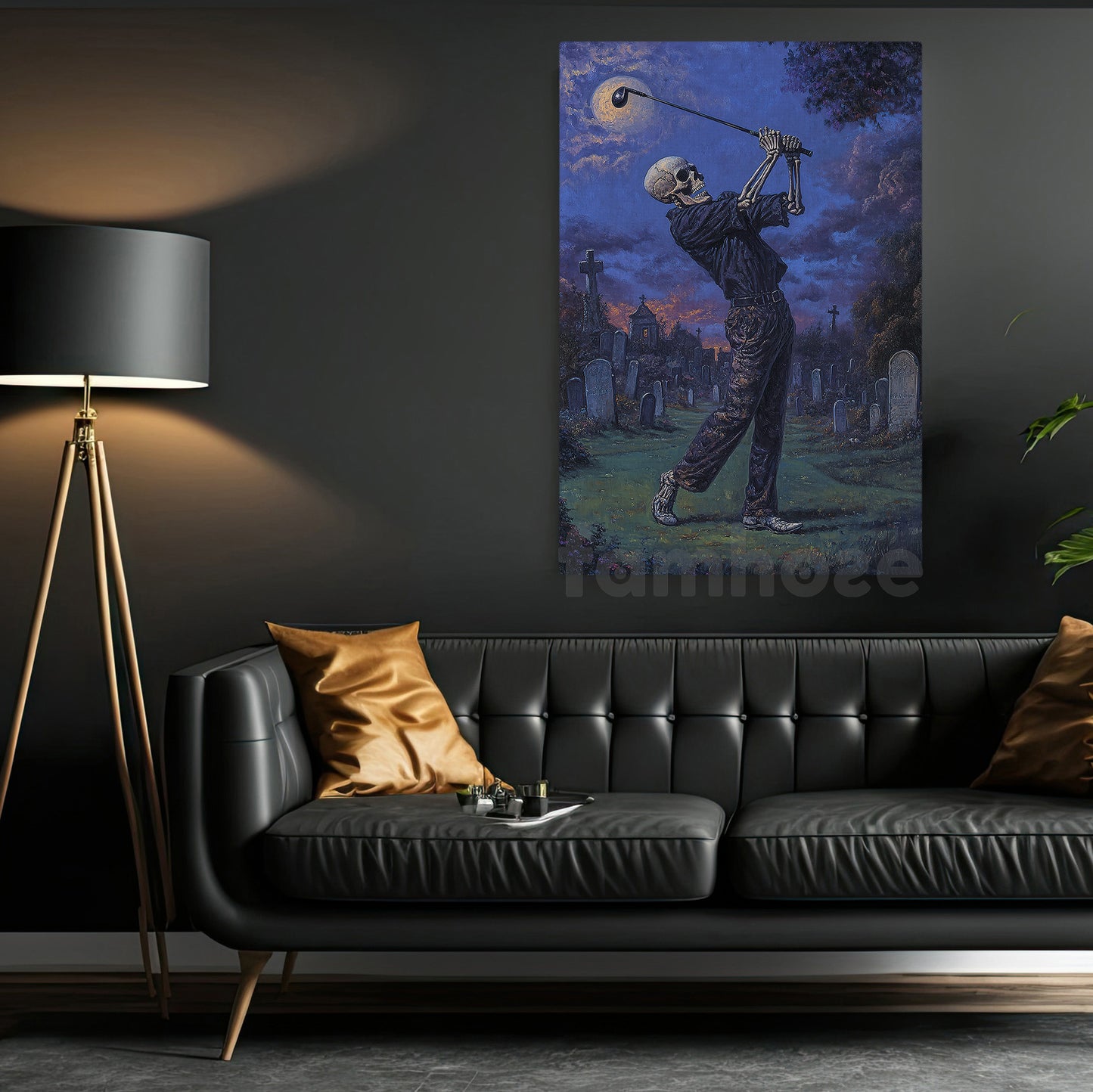 Halloween Golf Skeleton Canvas Painting, Spooky Graveyard Golf Wall Art Decor, Spooky Season Poster Gift For Golf Lovers