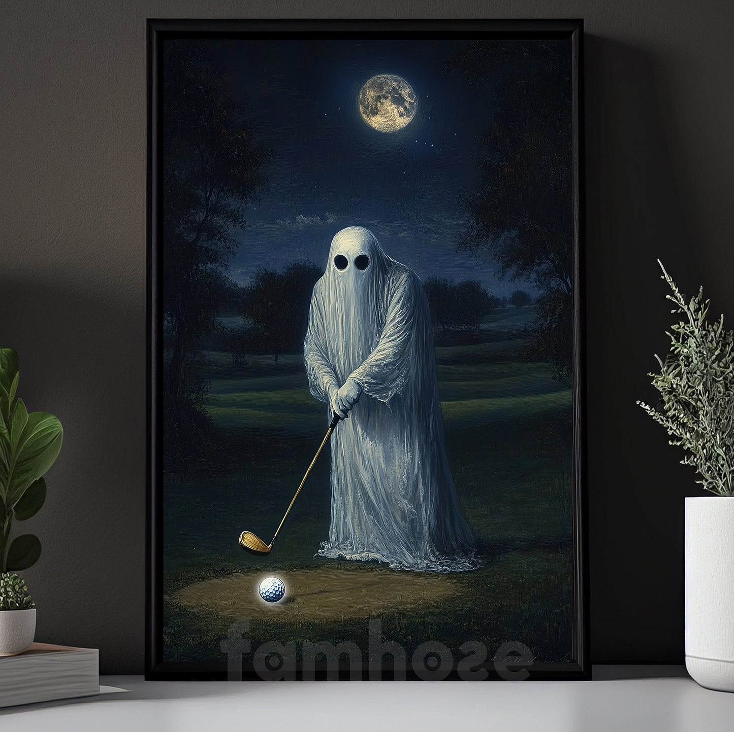 Halloween Golf Boo Canvas Painting, Haunted Golf Night Wall Art Decor, Spooky Season Poster Gift For Golf Lovers