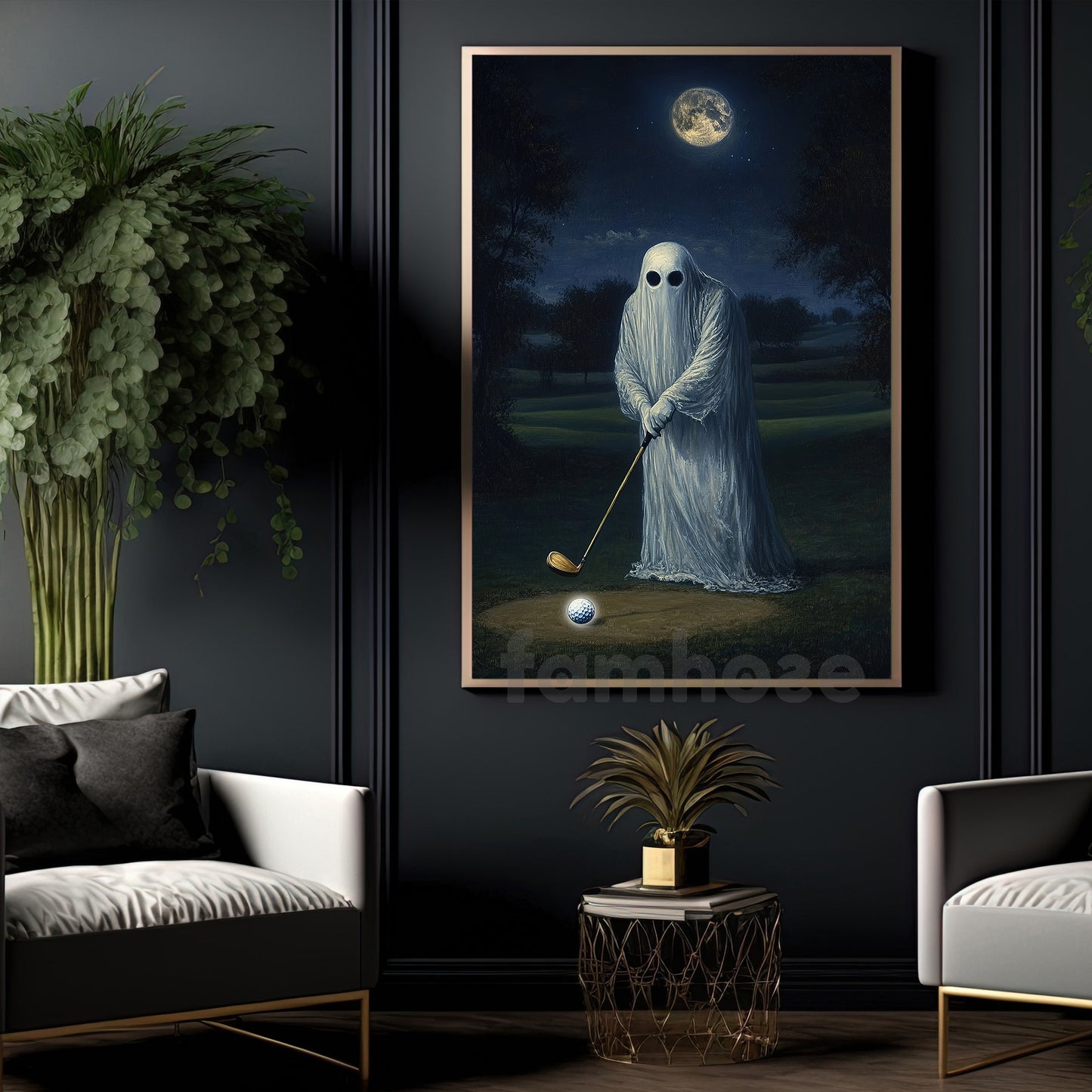 Halloween Golf Boo Canvas Painting, Haunted Golf Night Wall Art Decor, Spooky Season Poster Gift For Golf Lovers