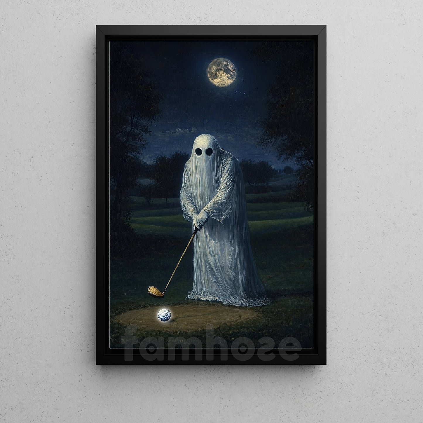 Halloween Golf Boo Canvas Painting, Haunted Golf Night Wall Art Decor, Spooky Season Poster Gift For Golf Lovers