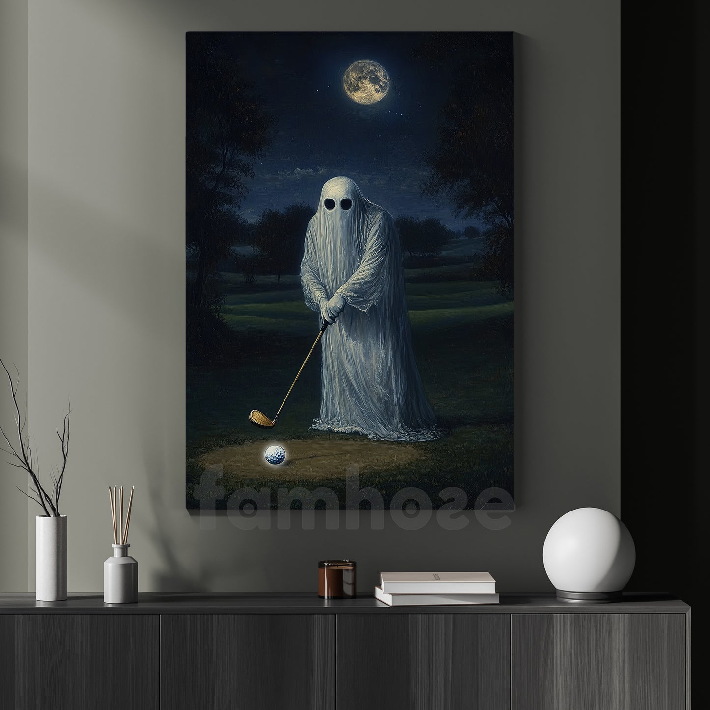 Halloween Golf Boo Canvas Painting, Haunted Golf Night Wall Art Decor, Spooky Season Poster Gift For Golf Lovers