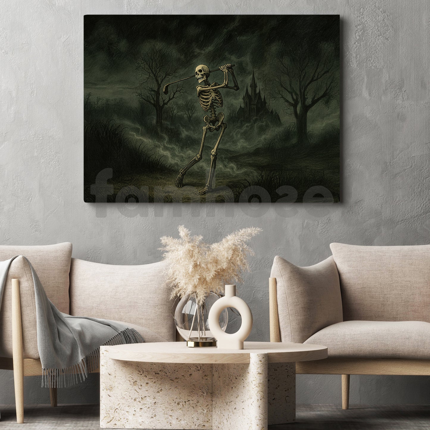 Halloween Golf Skeleton Canvas Painting, Grim Swing Wall Art Decor, Spooky Season Poster Gift For Golf Lovers