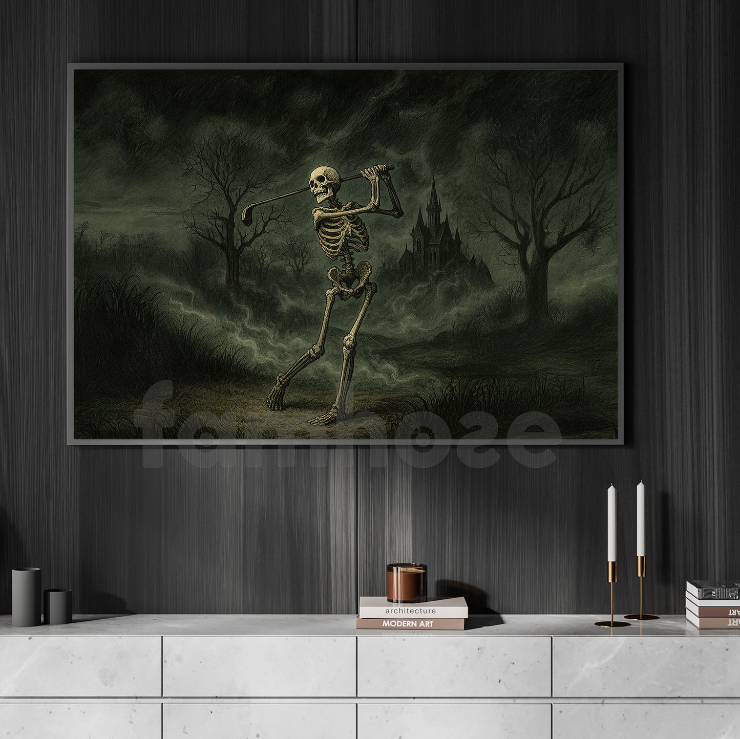 Halloween Golf Skeleton Canvas Painting, Grim Swing Wall Art Decor, Spooky Season Poster Gift For Golf Lovers