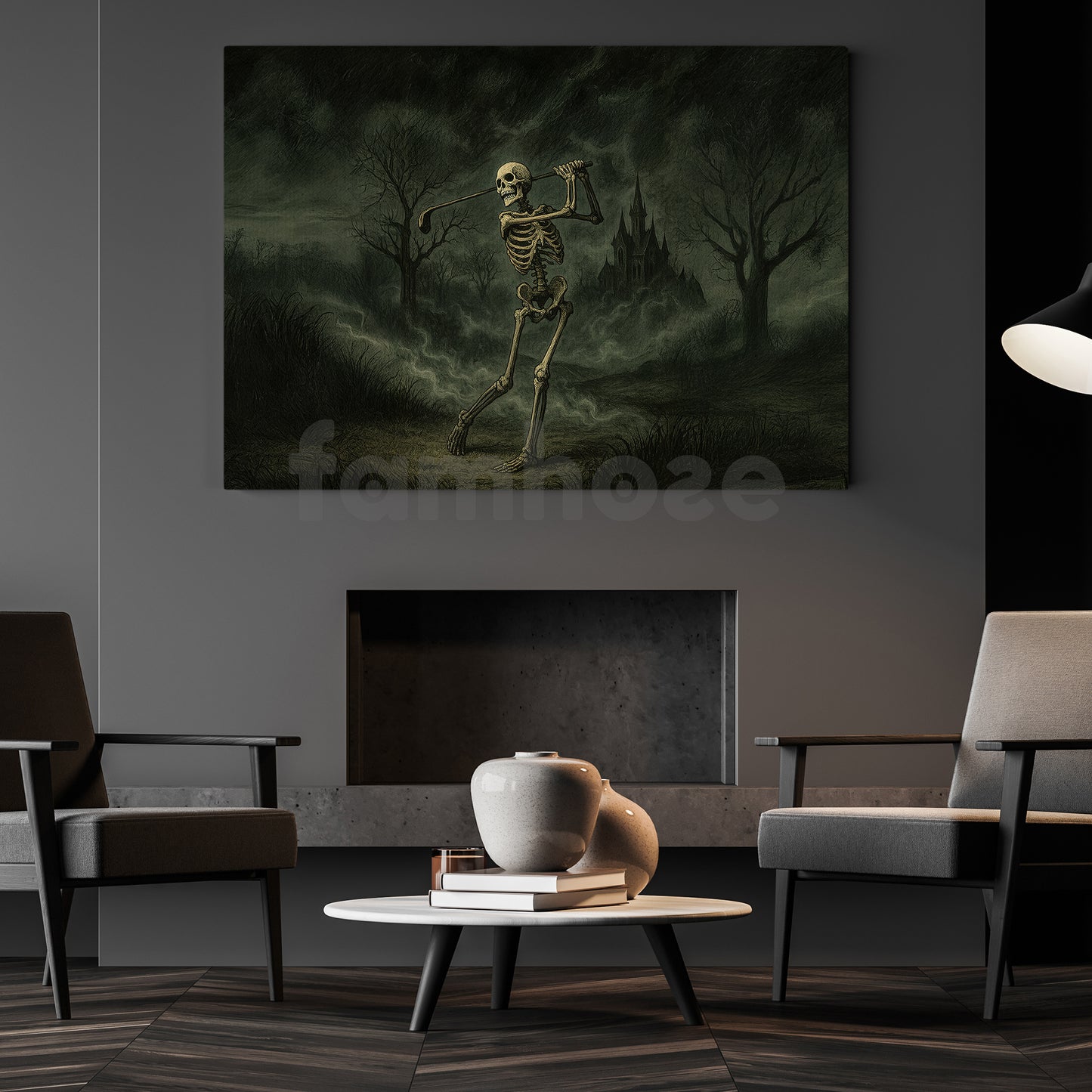Halloween Golf Skeleton Canvas Painting, Grim Swing Wall Art Decor, Spooky Season Poster Gift For Golf Lovers