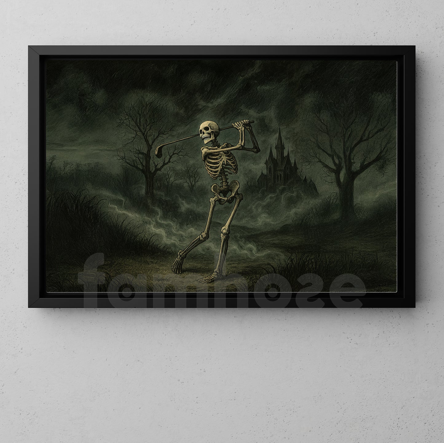 Halloween Golf Skeleton Canvas Painting, Grim Swing Wall Art Decor, Spooky Season Poster Gift For Golf Lovers