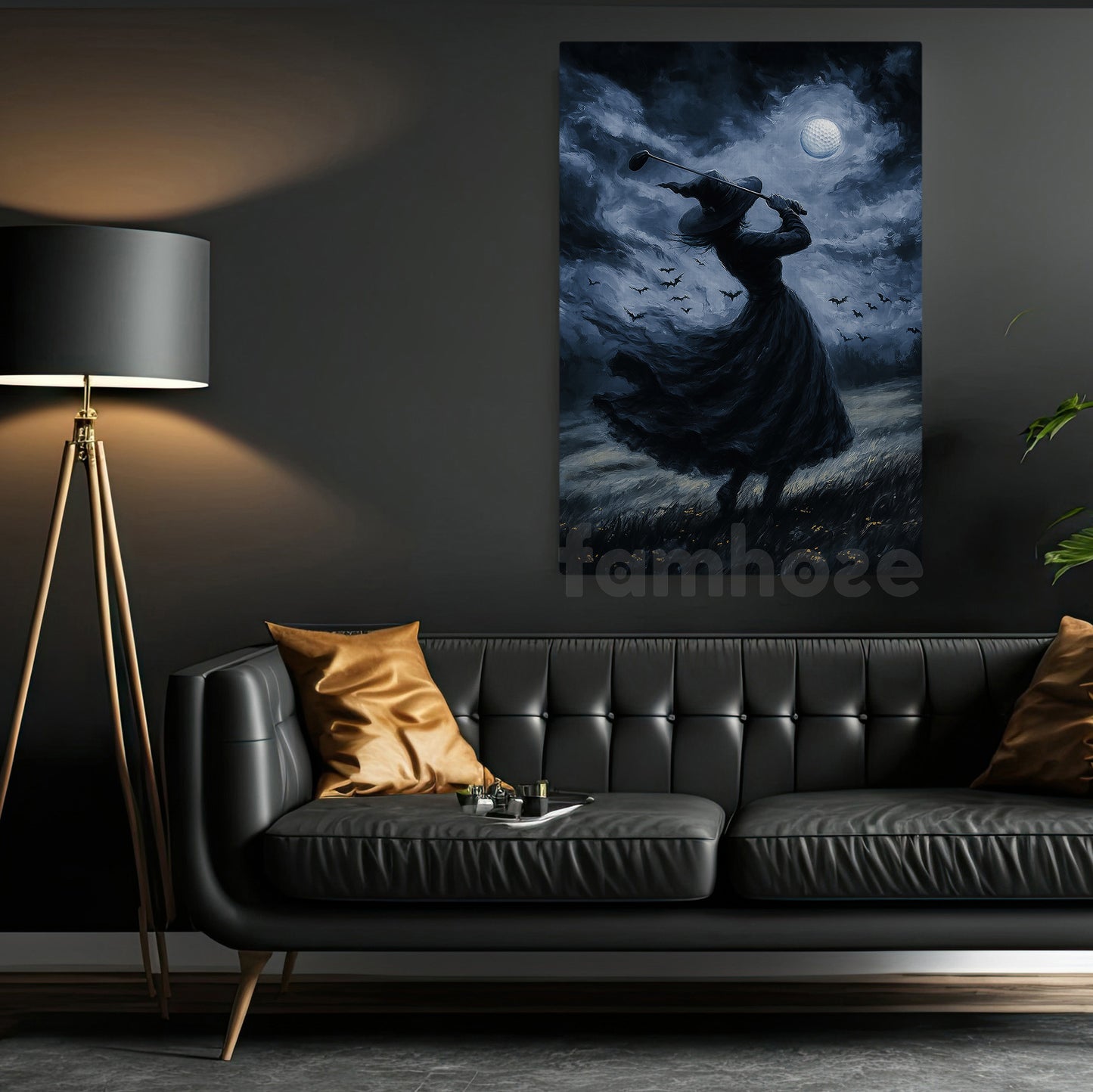 Halloween Golf Witch Canvas Painting, Night Witch Golfer Wall Art Decor, Spooky Season Poster Gift For Golf Lovers
