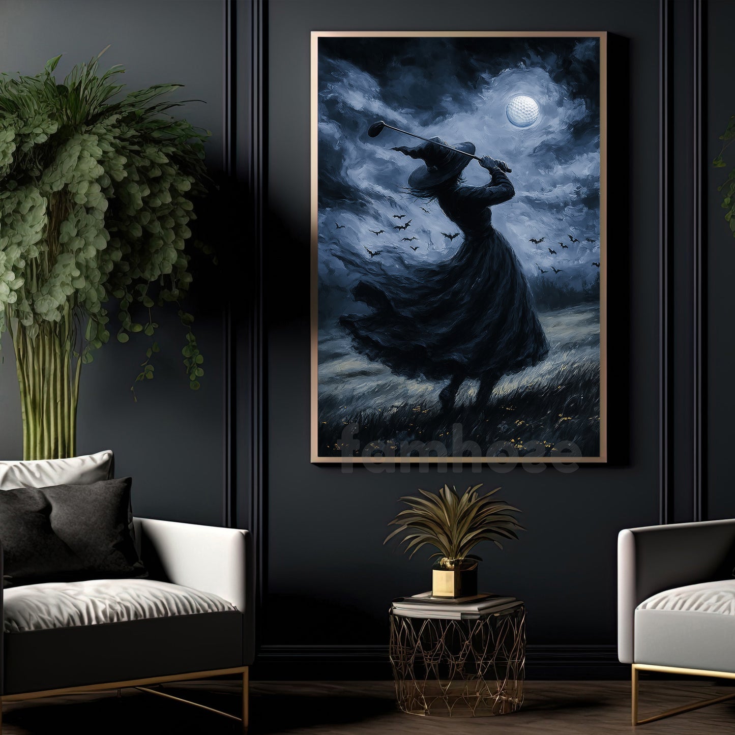 Halloween Golf Witch Canvas Painting, Night Witch Golfer Wall Art Decor, Spooky Season Poster Gift For Golf Lovers
