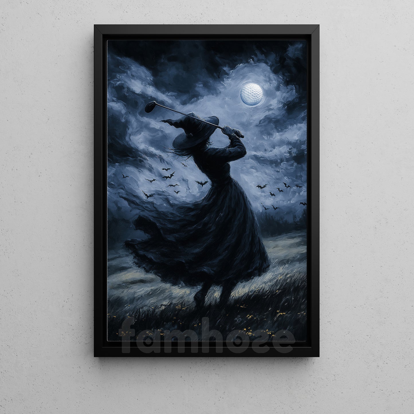 Halloween Golf Witch Canvas Painting, Night Witch Golfer Wall Art Decor, Spooky Season Poster Gift For Golf Lovers