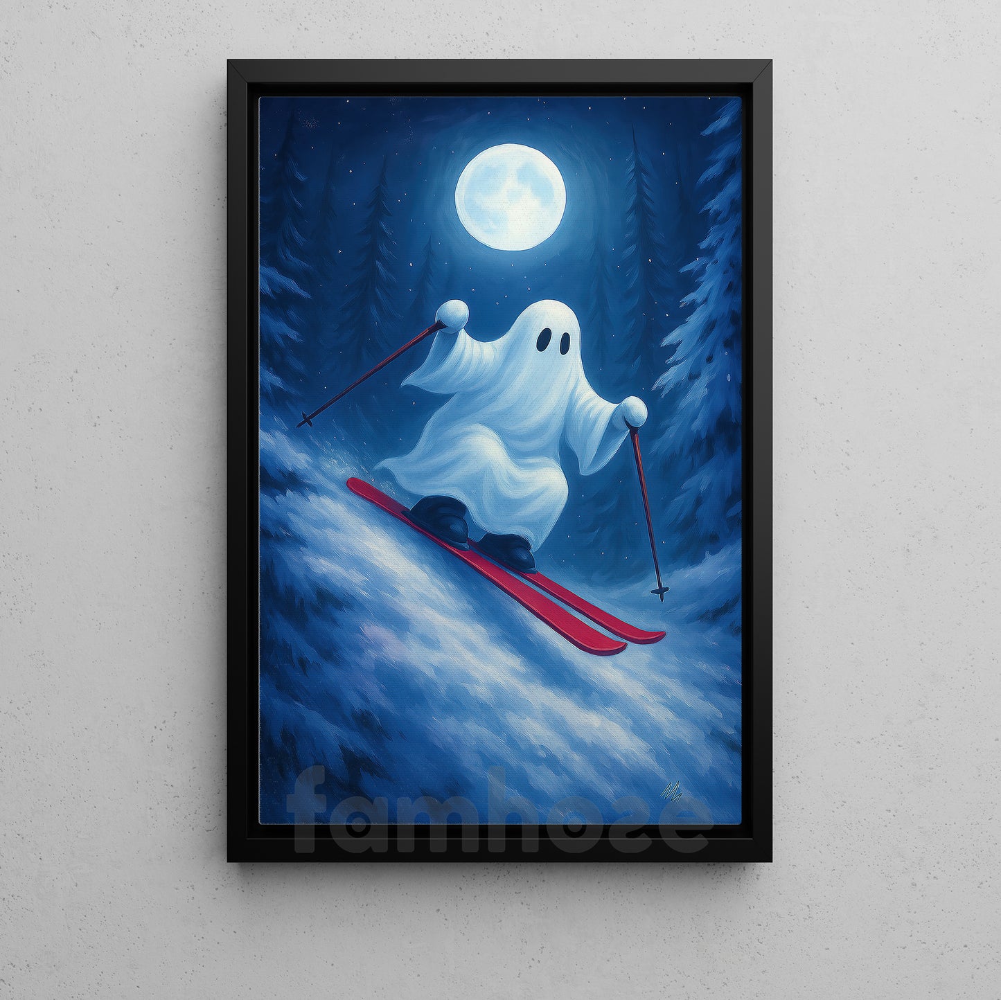 Halloween Skiing Boo Canvas Painting, Ski Of The Damned Wall Art Decor, Spooky Season Poster Gift For Skiing Lovers