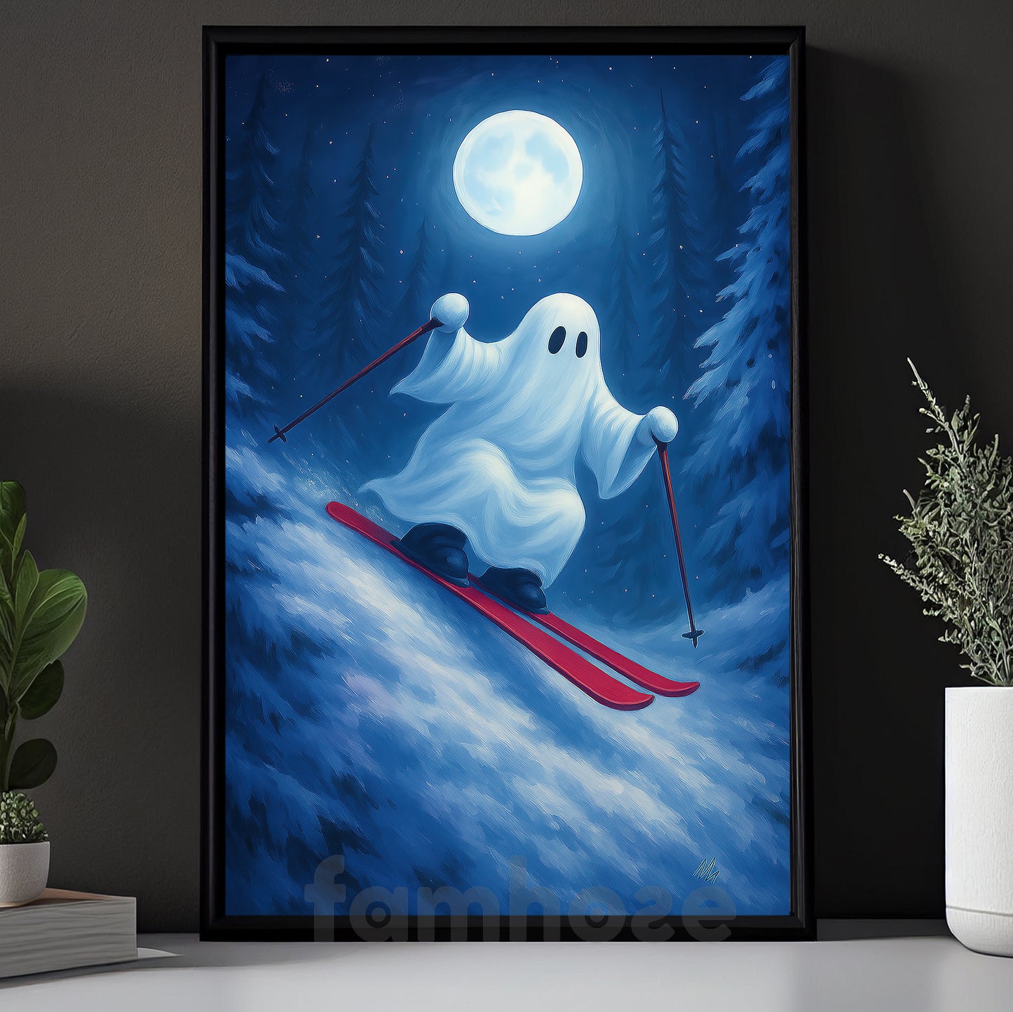 Halloween Skiing Boo Canvas Painting, Ski Of The Damned Wall Art Decor, Spooky Season Poster Gift For Skiing Lovers