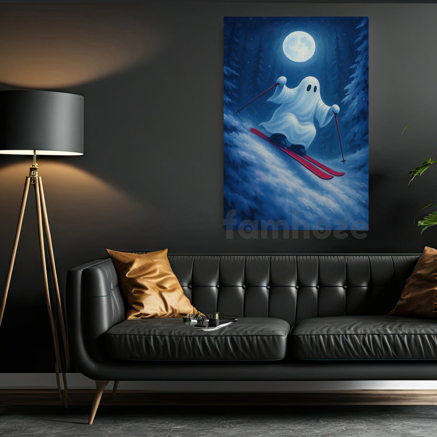 Halloween Skiing Boo Canvas Painting, Ski Of The Damned Wall Art Decor, Spooky Season Poster Gift For Skiing Lovers