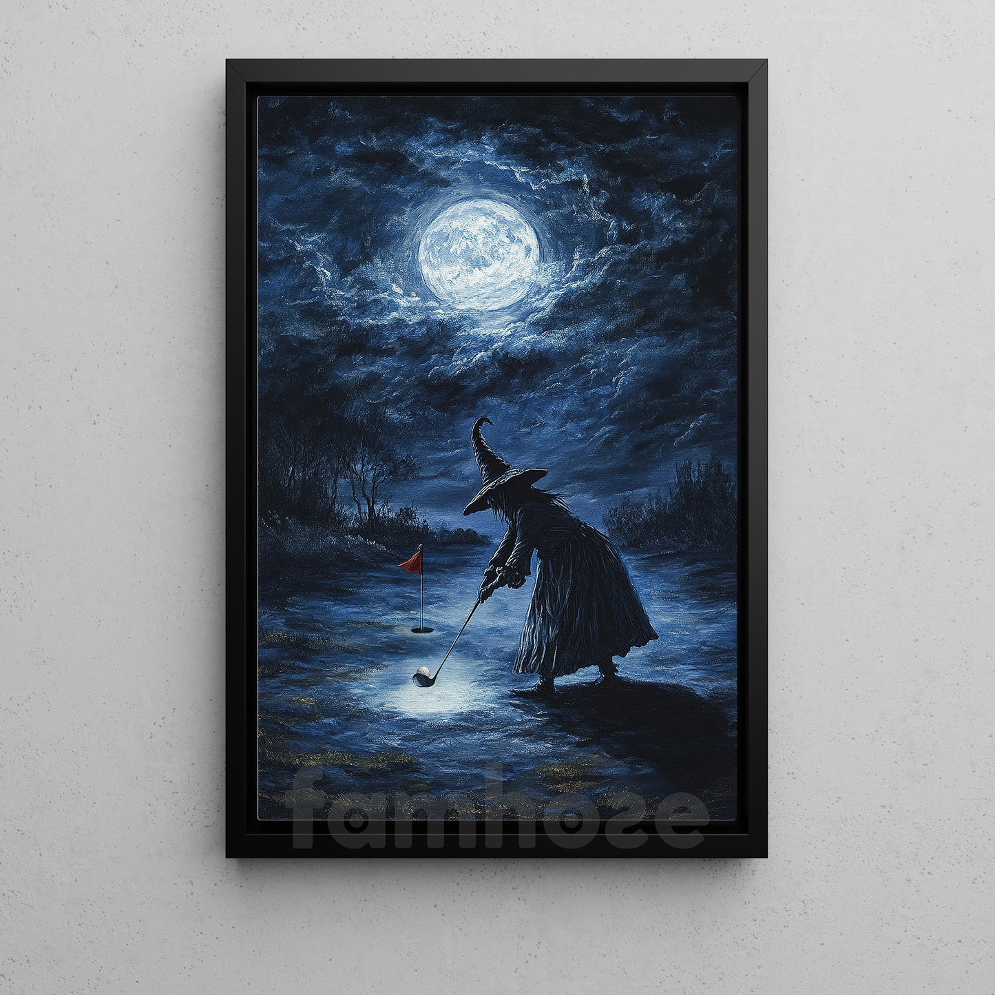 Halloween Golf Witch Canvas Painting, Witch Golfer Wall Art Decor, Spooky Season Poster Gift For Golf Lovers