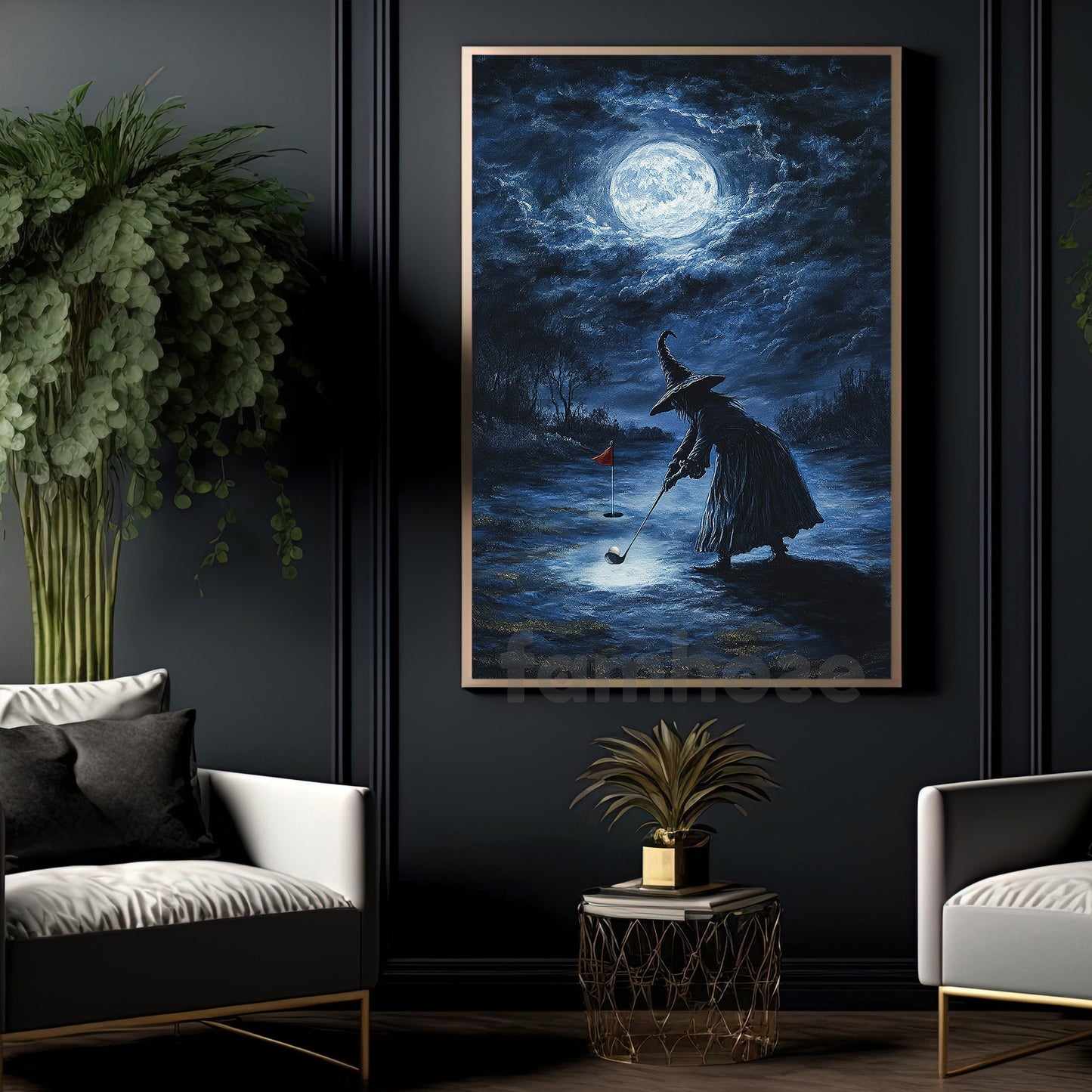 Halloween Golf Witch Canvas Painting, Witch Golfer Wall Art Decor, Spooky Season Poster Gift For Golf Lovers