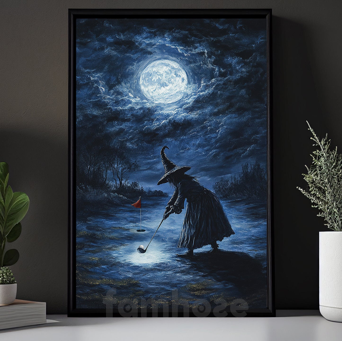 Halloween Golf Witch Canvas Painting, Witch Golfer Wall Art Decor, Spooky Season Poster Gift For Golf Lovers