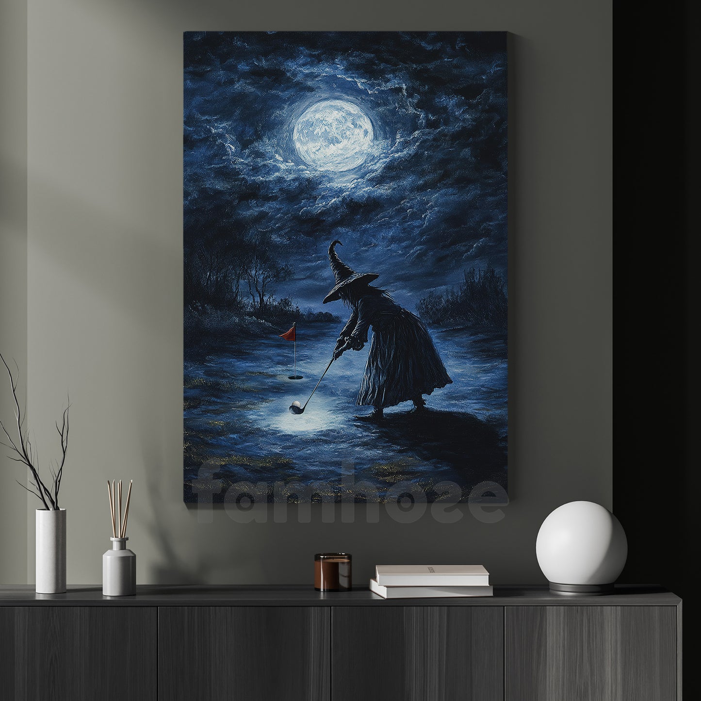 Halloween Golf Witch Canvas Painting, Witch Golfer Wall Art Decor, Spooky Season Poster Gift For Golf Lovers