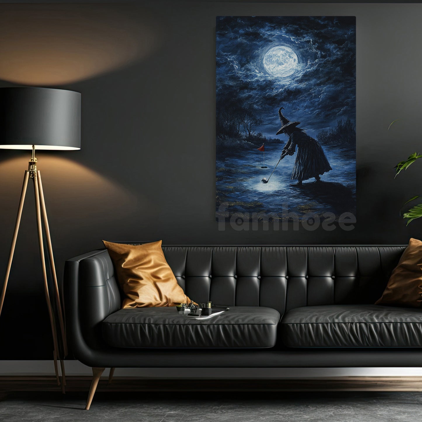 Halloween Golf Witch Canvas Painting, Witch Golfer Wall Art Decor, Spooky Season Poster Gift For Golf Lovers