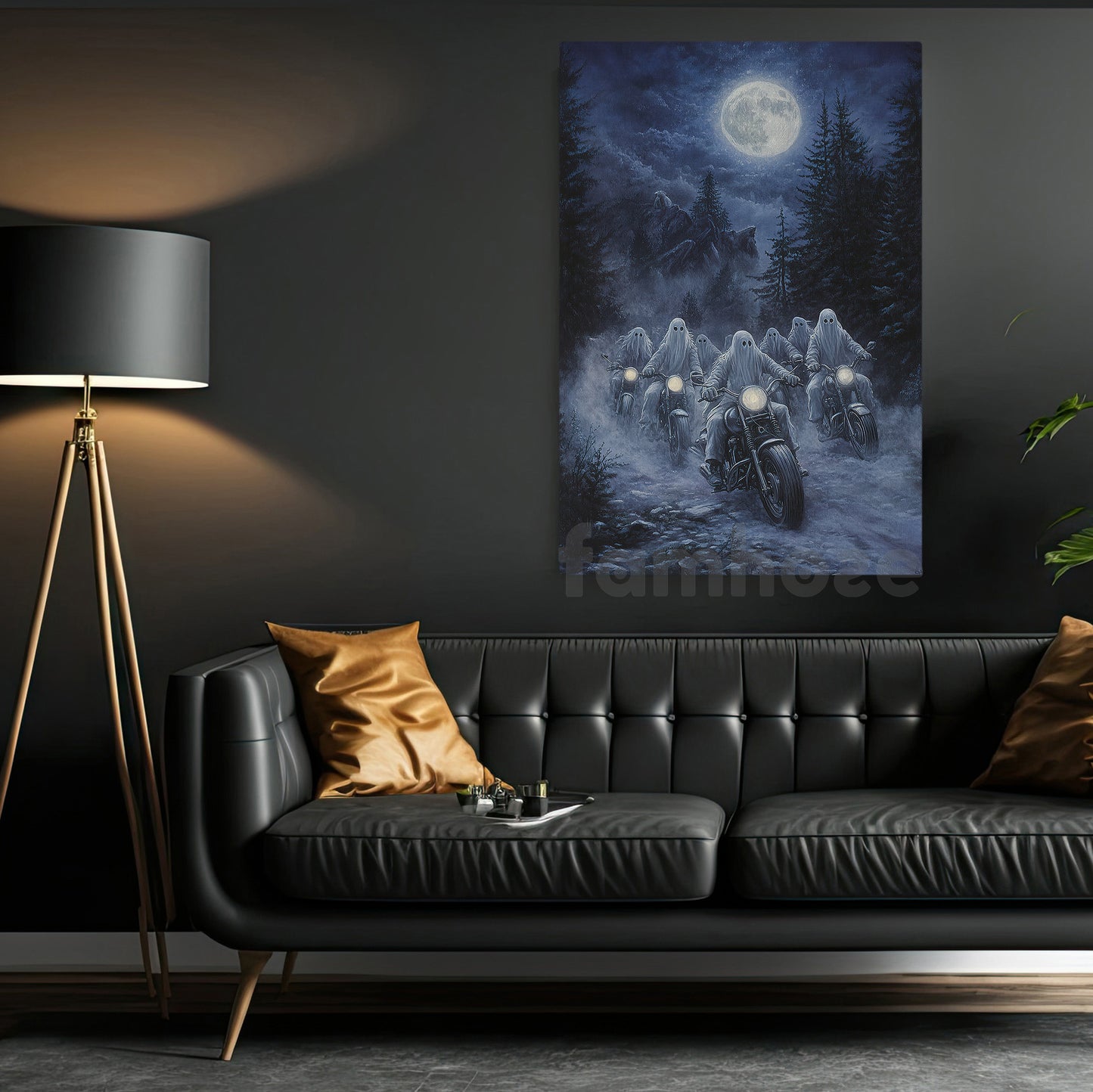 Halloween Ghost Motorcycle Canvas Painting, Ghost Rally Wall Art Decor, Spooky Season Poster Gift For Biker
