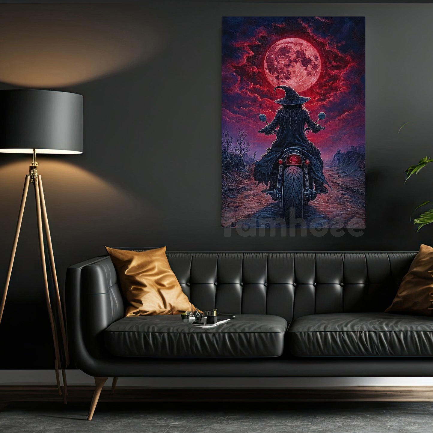 Halloween Witch Motocycle Canvas Painting, Witch Of The Wasteland Wall Art Decor, Spooky Season Poster Gift For Biker