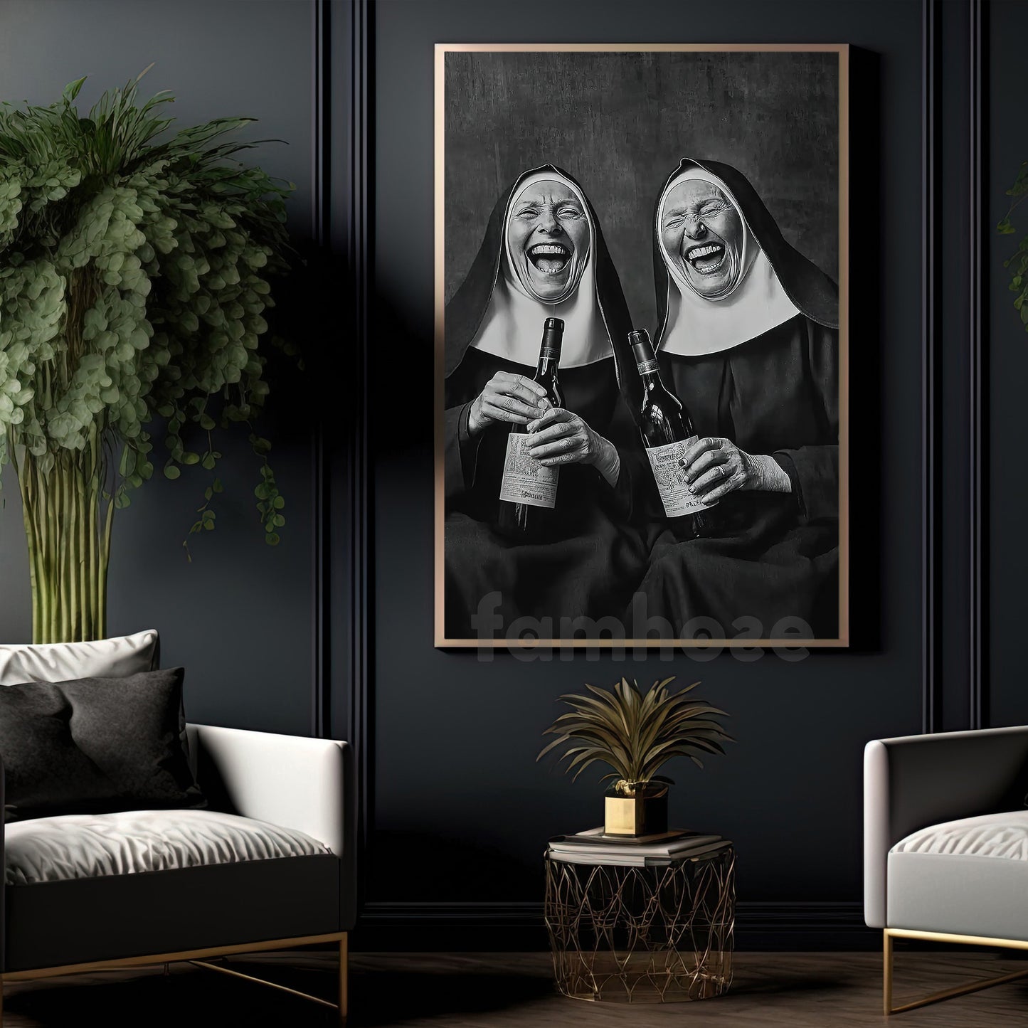 Funny Nuns Canvas Painting, Tipsy Nuns Wall Art Decor, Poster Gift To Decor House Or Office