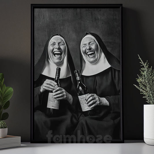 Funny Nuns Canvas Painting, Tipsy Nuns Wall Art Decor, Poster Gift To Decor House Or Office