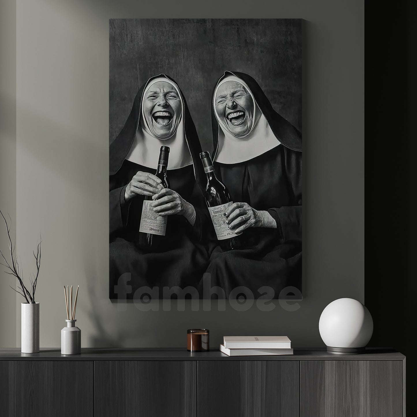 Funny Nuns Canvas Painting, Tipsy Nuns Wall Art Decor, Poster Gift To Decor House Or Office