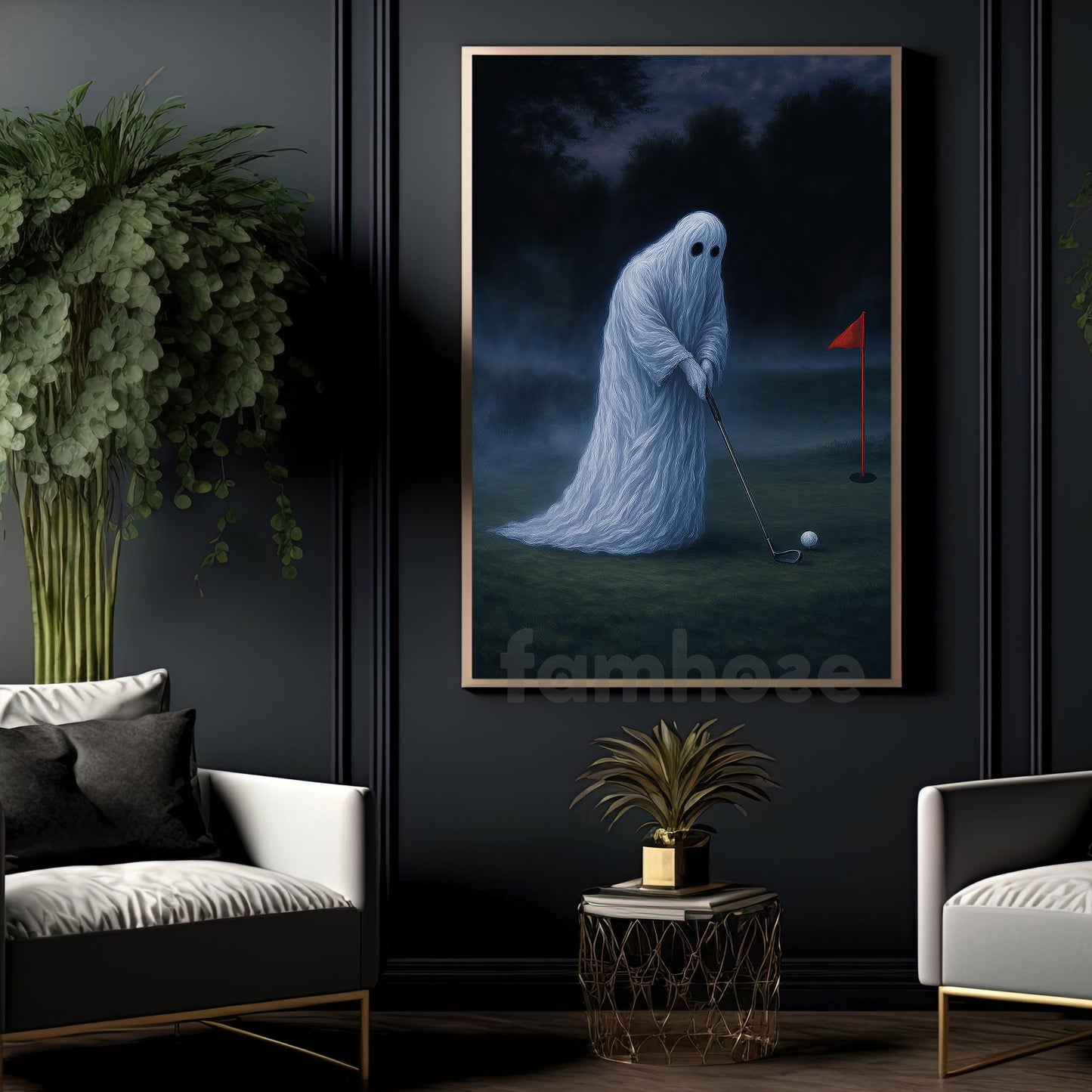 Halloween Golf Boo Canvas Painting, Phantom Swing Wall Art Decor, Spooky Season Poster Gift For Golf Lovers