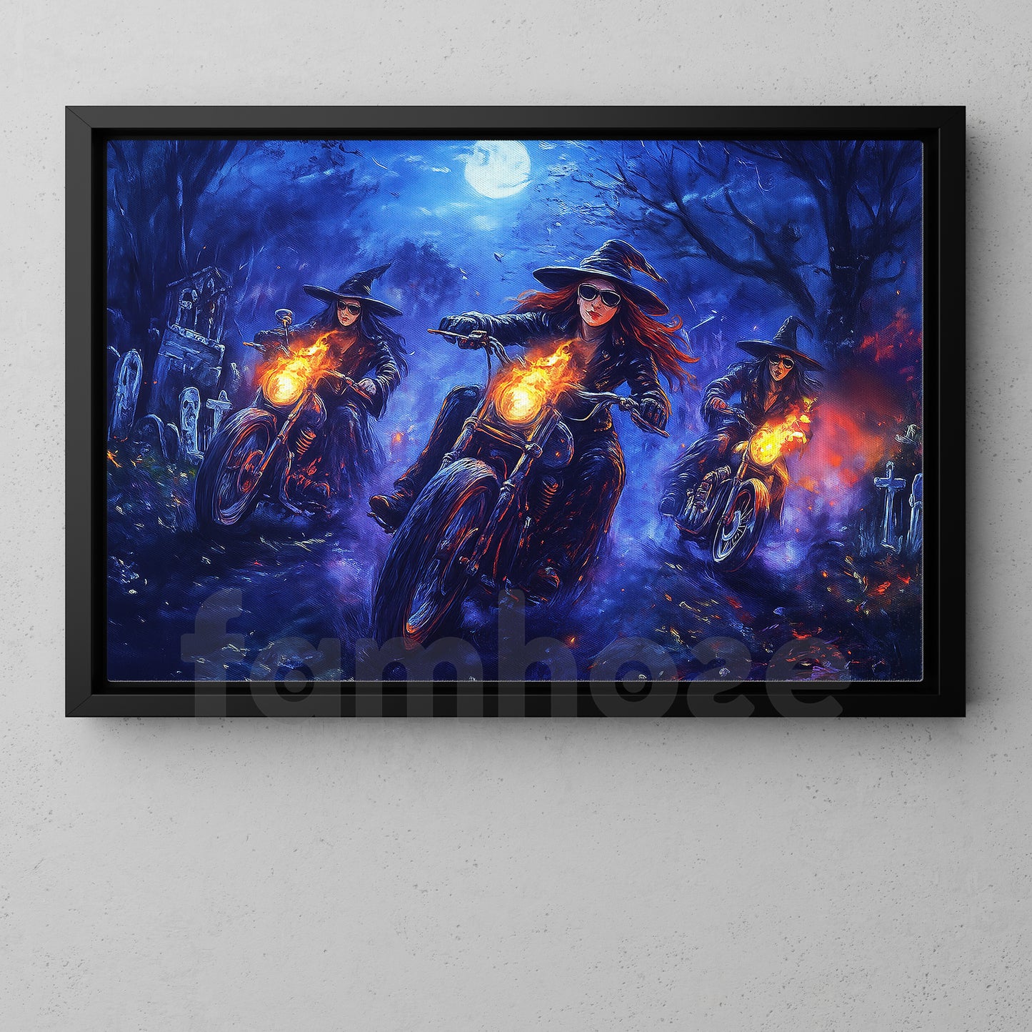 Halloween Witch Motorcycle Canvas Painting, Ride Of The Damned Wall Art Decor, Spooky Season Poster Gift For Biker
