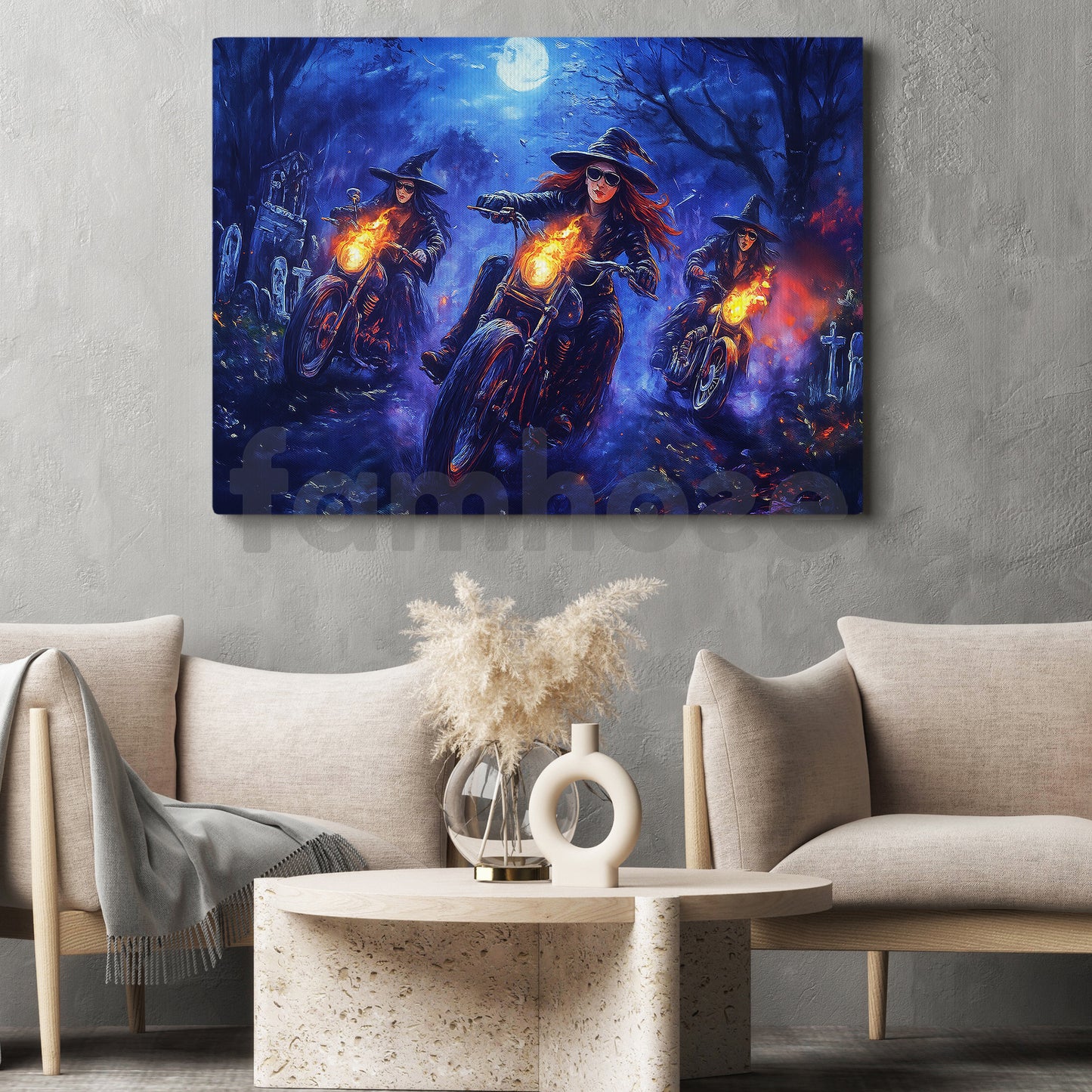 Halloween Witch Motorcycle Canvas Painting, Ride Of The Damned Wall Art Decor, Spooky Season Poster Gift For Biker