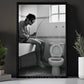 Vintage Toilet Canvas Painting, Man Fishing In Toilet Funny Wall Art Decor, Bathroom Poster Gift