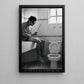 Vintage Toilet Canvas Painting, Man Fishing In Toilet Funny Wall Art Decor, Bathroom Poster Gift