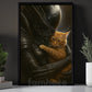 Cat & Alien Canvas Painting, Alien Hugging Cat Wall Art Decor, Poster Gift For Cat Lover