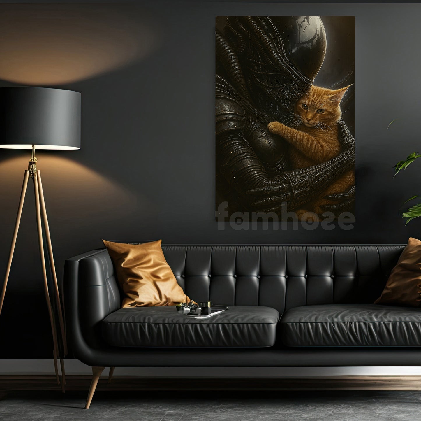 Cat & Alien Canvas Painting, Alien Hugging Cat Wall Art Decor, Poster Gift For Cat Lover