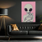 Cute Cat Alien Canvas Painting, Gentle Alien Hugging Cat Wall Art Decor, Poster Gift For Cat Lovers, Alien Lovers
