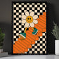 Retro Smiley Flower Canvas Painting, Trippy Flower Walking On Stairs Wall Art Decor, Groovy Poster Gift Bedroom Or Studio