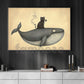 Cartoon Cat Whale Canvas Painting, Cat Riding A Giant Whale Wall Art Decor, Poster Gift For Cat Lovers, Whale Lovers