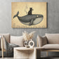 Cartoon Cat Whale Canvas Painting, Cat Riding A Giant Whale Wall Art Decor, Poster Gift For Cat Lovers, Whale Lovers