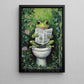 Funny Frog Toilet Canvas Painting, Cool Frog Reading Newspaper Bathroom Wall Art Decor, Restroom Poster Gift For Frog Lovers