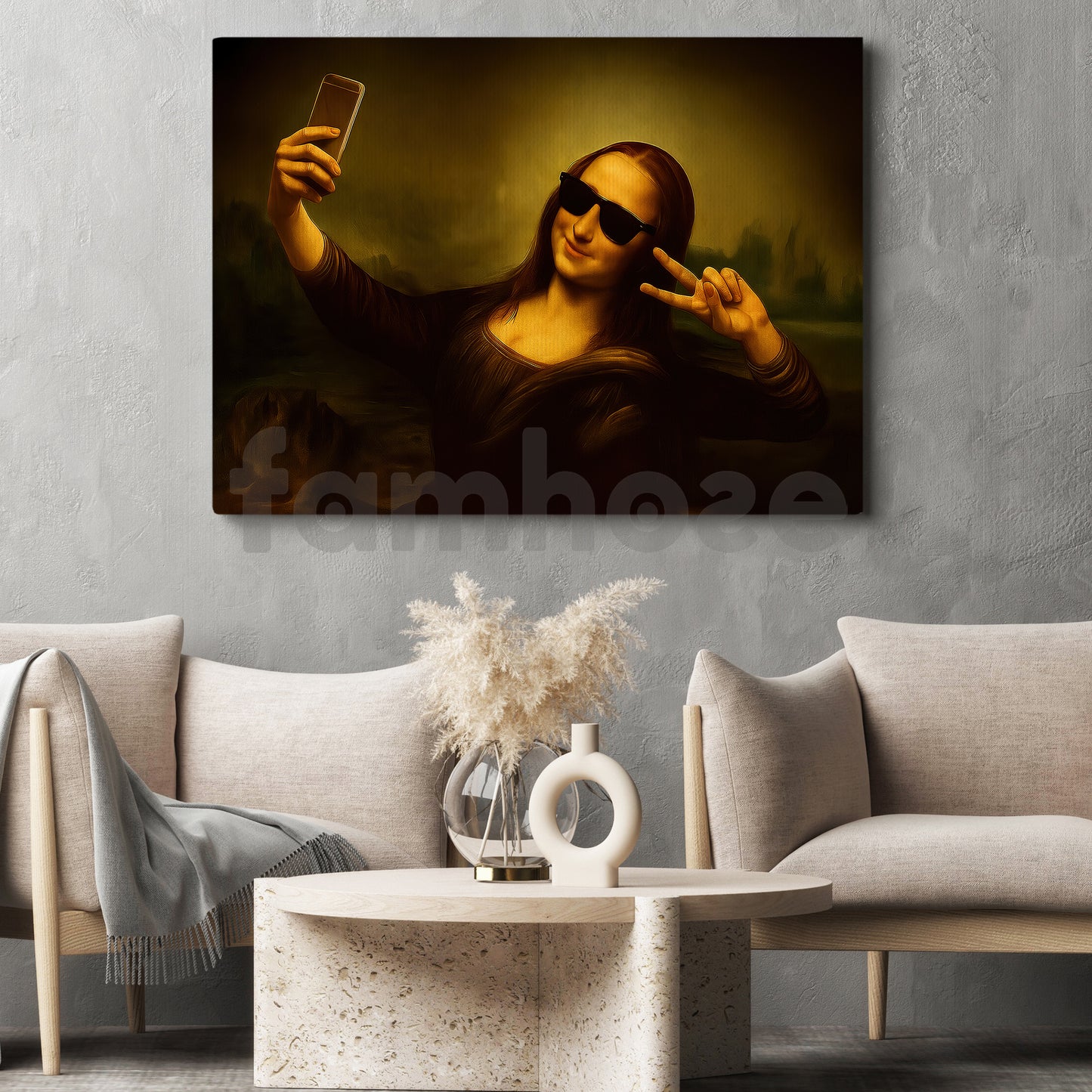 Funny Mona Lisa Canvas Painting, Selfie Mona Lisa Wall Art Decor, Poster Gift