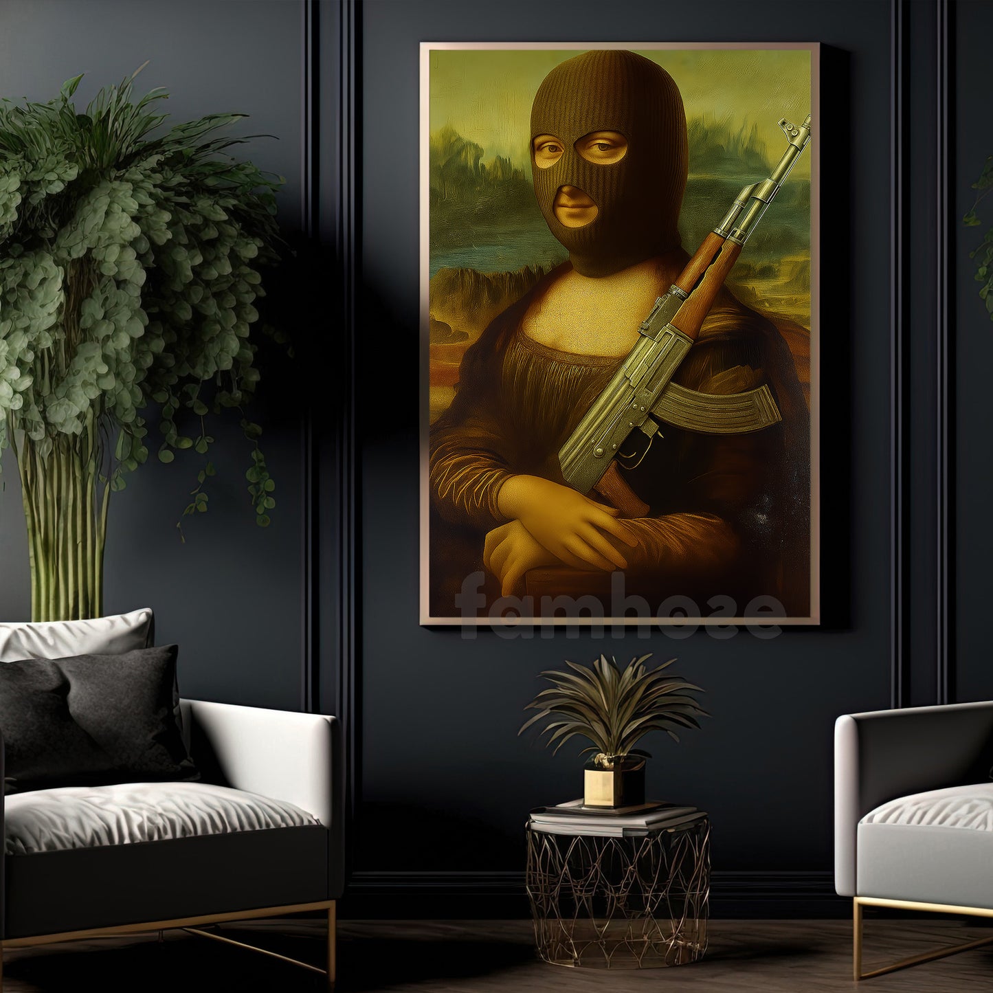 Funny Canvas Painting, Masked Mona Lisa Wall Art Decor, Poster Gift