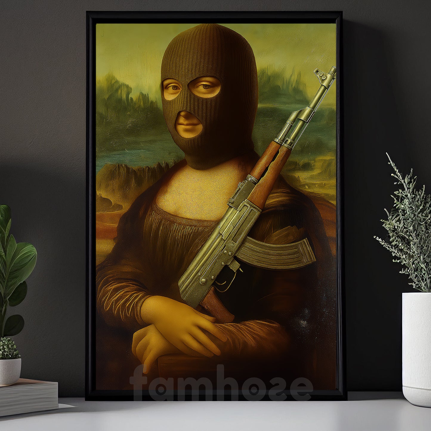 Funny Canvas Painting, Masked Mona Lisa Wall Art Decor, Poster Gift