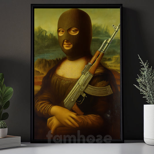 Funny Canvas Painting, Masked Mona Lisa Wall Art Decor, Poster Gift