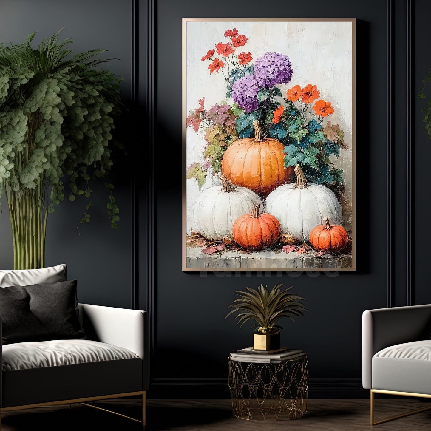 Thanksgiving Pumpkins Canvas Painting, Autumn Harmony Wall Art Decor, Thankful Poster Gift For Pumpkin Lovers