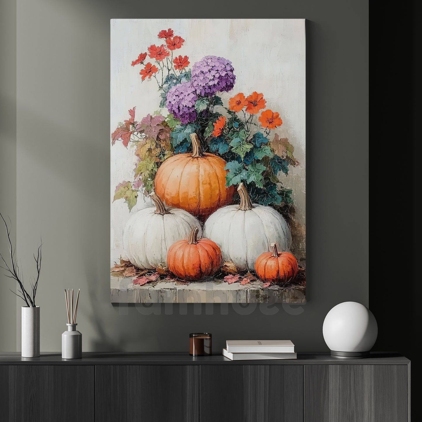 Thanksgiving Pumpkins Canvas Painting, Autumn Harmony Wall Art Decor, Thankful Poster Gift For Pumpkin Lovers