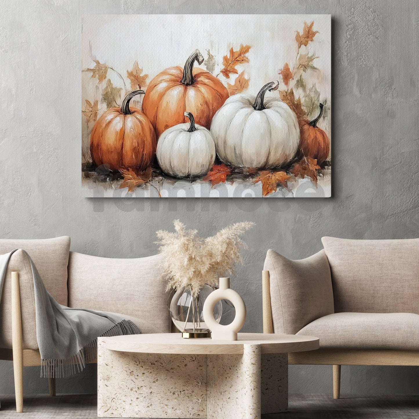 Thanksgiving Pumpkins Canvas Painting, Autumn Harmony Wall Art Decor, Thankful Poster Gift For Pumpkin Lovers