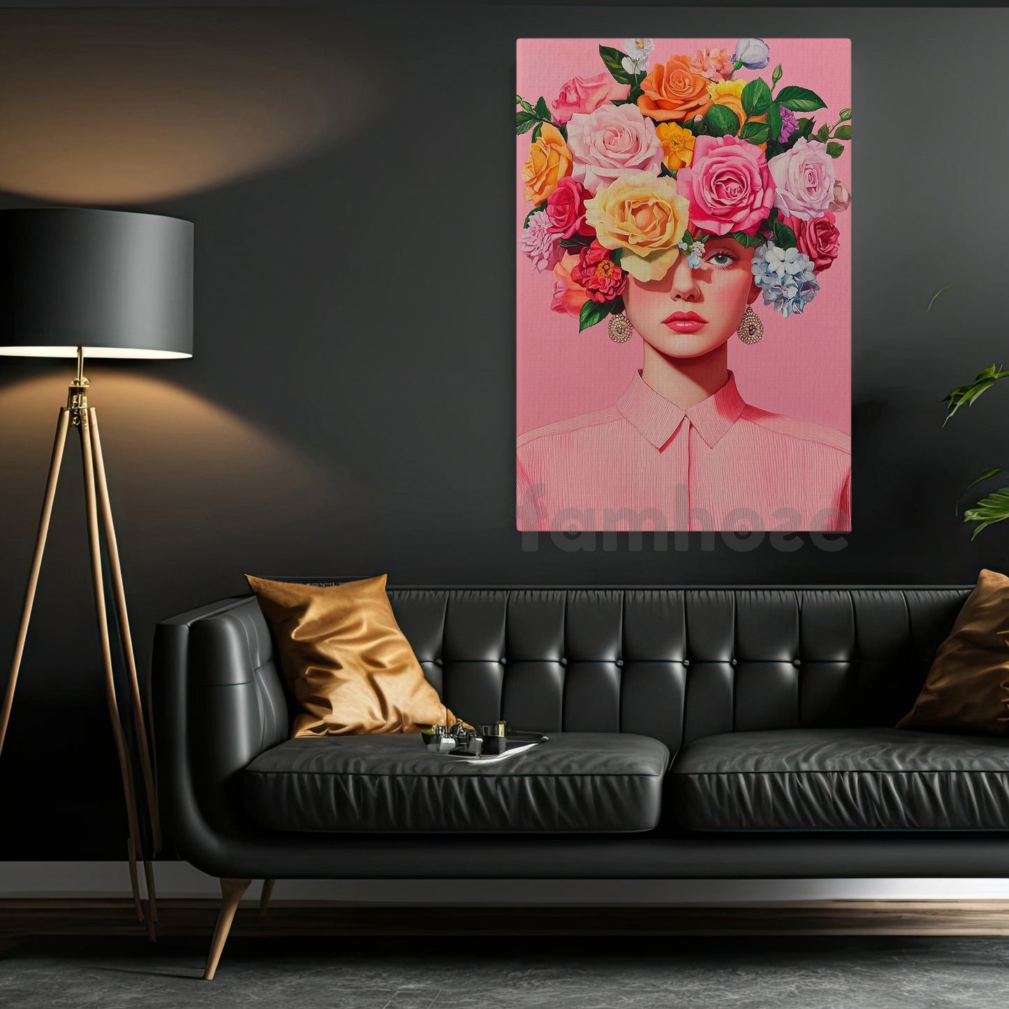 Vibrant Blooming Girl Canvas Painting, Woman With Blossoming Rose Wall Art Decor, Poster Gift To Decor House Or Office