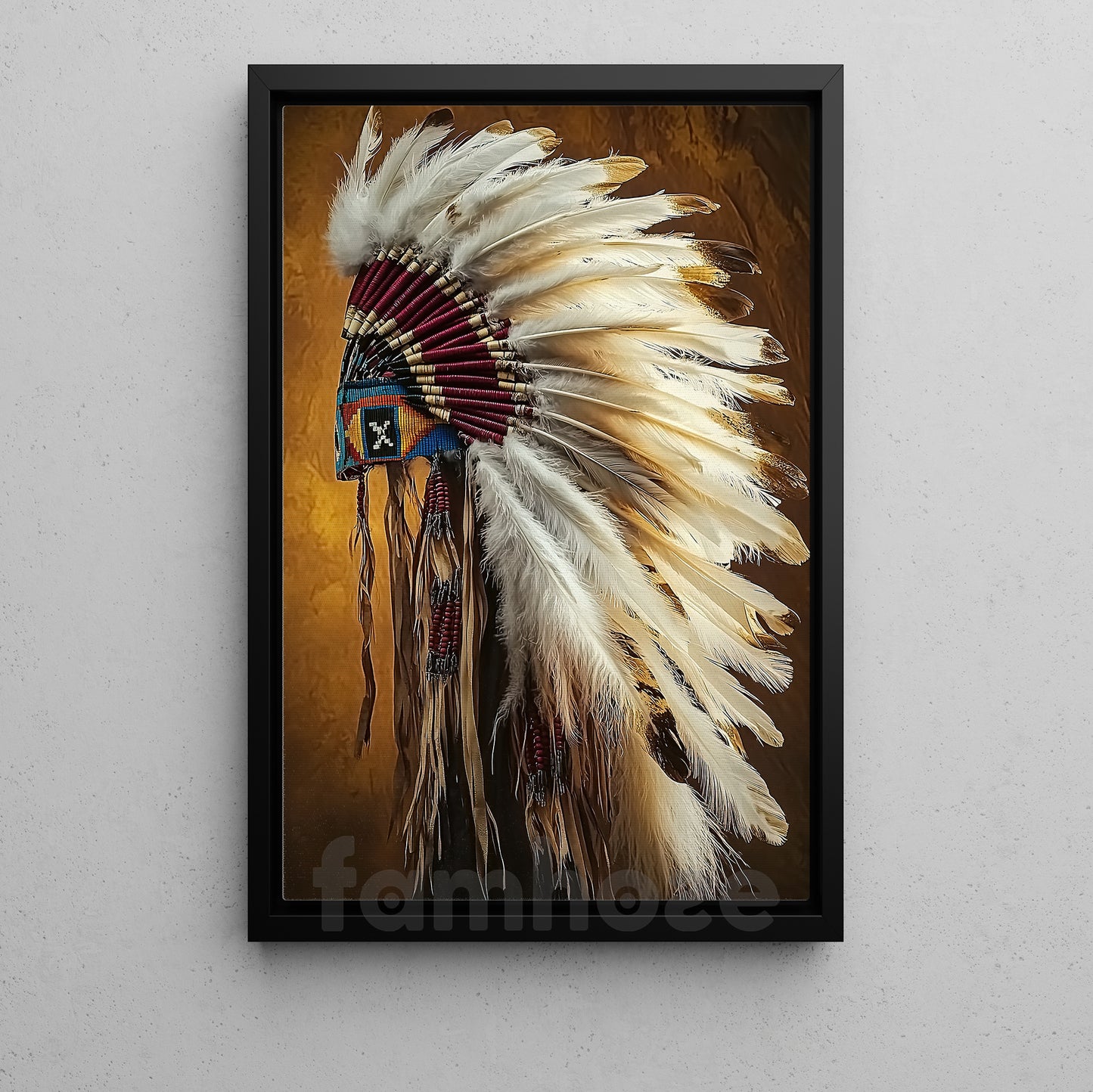 Rustic Tribal Canvas Painting, Native American Headdress Wall Art Decor, Western Decor Poster For Living Room