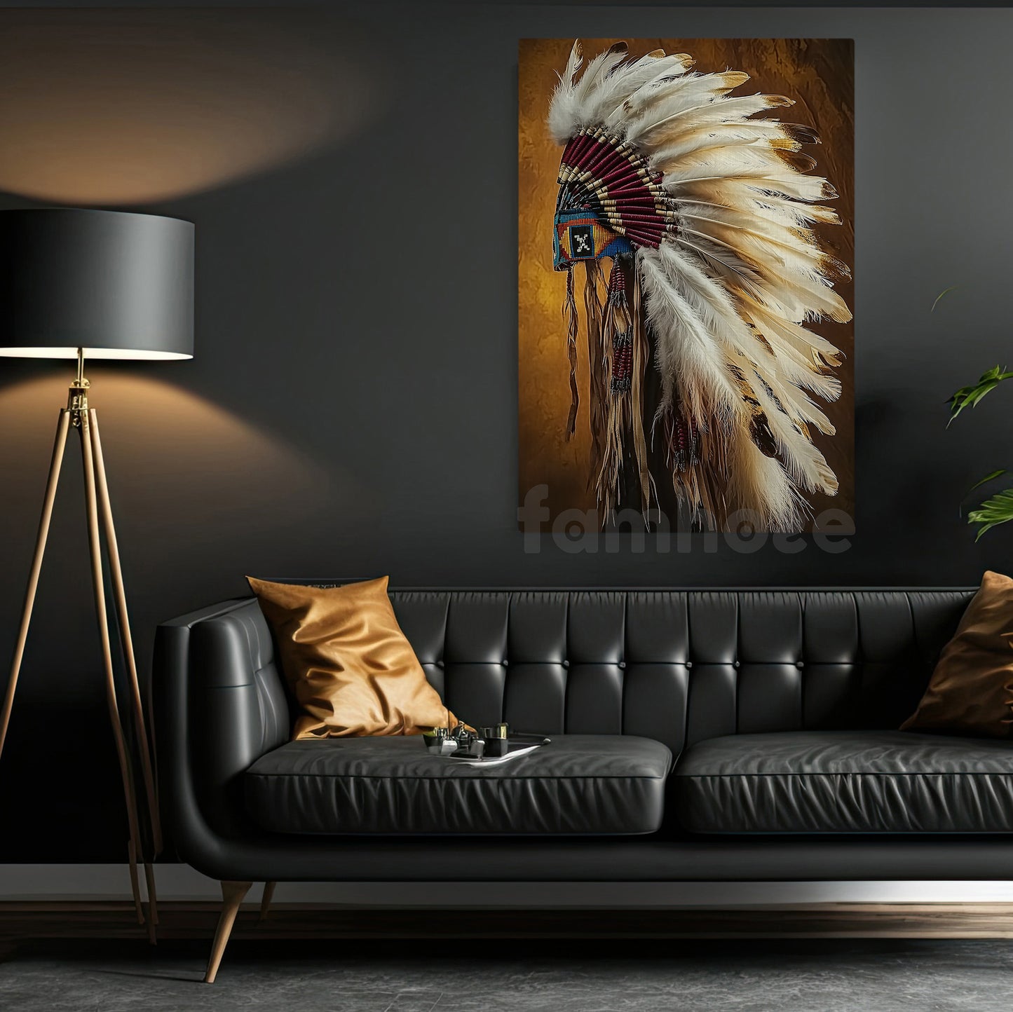 Rustic Tribal Canvas Painting, Native American Headdress Wall Art Decor, Western Decor Poster For Living Room